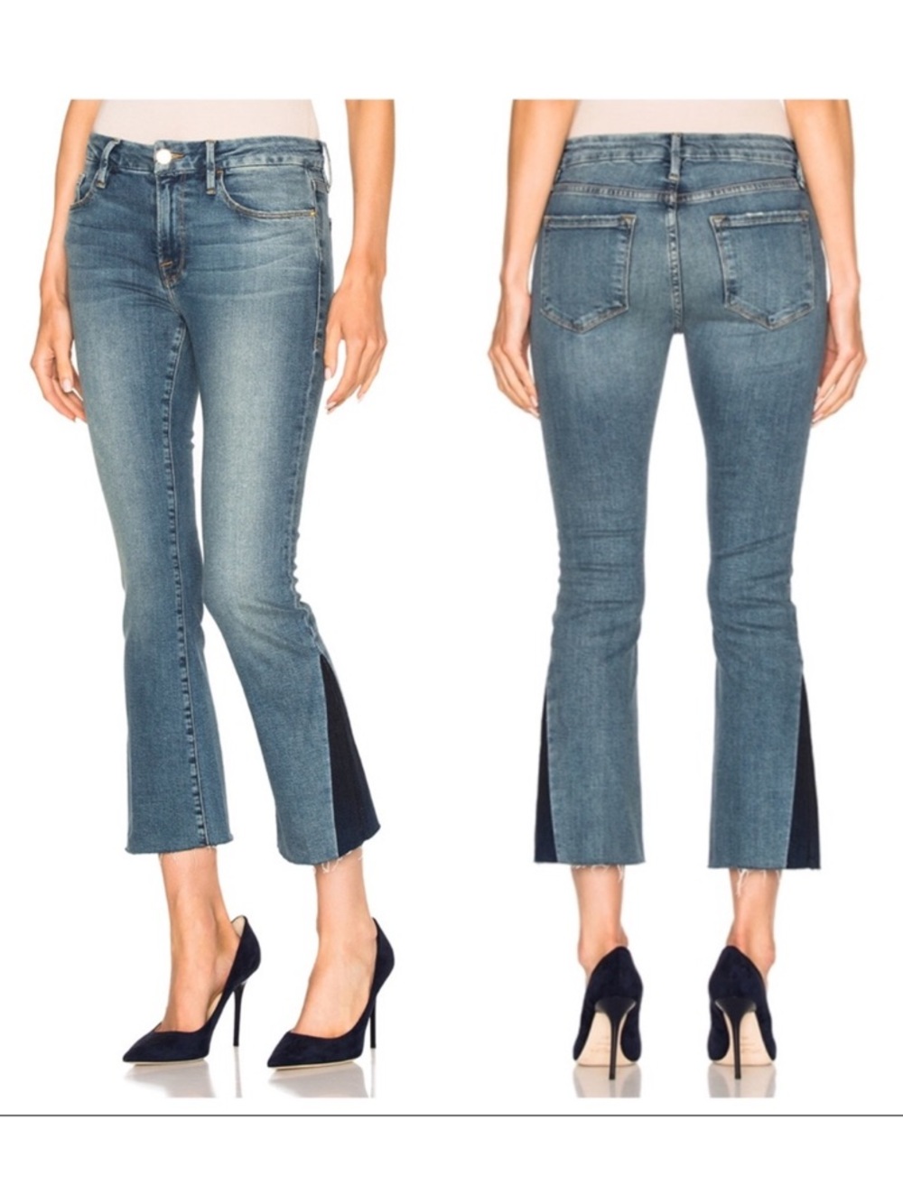 🌴Frame Denim Le Crop Mini Bootcut Two-Tone Cropped Flare Jeans
